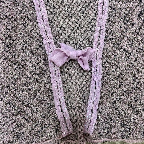 Vintage Y2K Lilac Purple Sequined Tie Front Cardigan Sweater Top - Picture 5 of 9